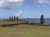 Moai near Rano Raraku with the Crystal Serenity in the distance