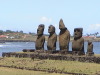 Moai near Rano Raraku with the Crystal Serenity in the distance