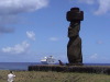 Moai near Rano Raraku with the Crystal Serenity in the distance